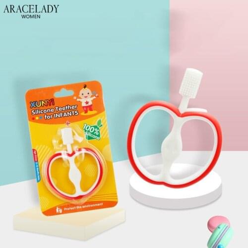 Baby Apple Teething Toys Cartoon Stereoscopic Fruit Food Grade Silicone Teether For Baby Teething Chew Silicone Teether Bead