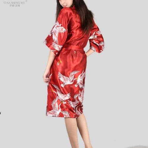 Japanese Style Long Style Loose Peacock Women Half Sleeve Yukata Dress Pajamas Cranes Kimono New Women Chinese Night Gown Robe