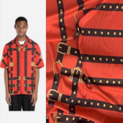 Classic High Fashion Textile Fabric Red Chain Digital Printing Satin Fabric For Dress Scarf Shirt Handmade DIY Sewing Material