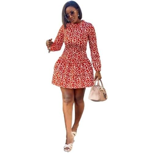 2020 summer sexy african women o-neck long sleeve printing polyester mini dress