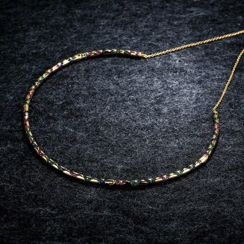 LIDU High Quality 925 Silver Colorful Tribal Shrink Necklace Fashion Exquisite Clavicle Chain Monaco Jewelry Gifts For Friends