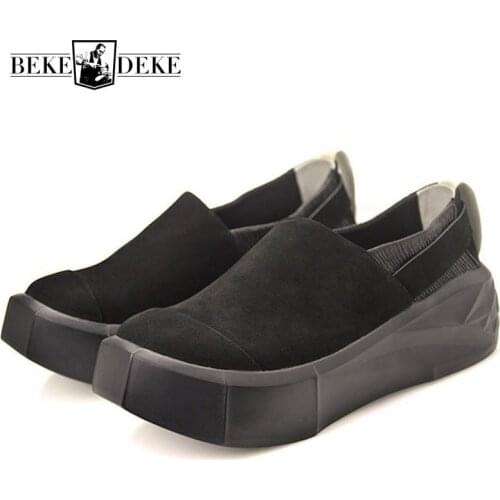 2019 Fashion Mens Thick Platform Creeper Top Brand Genuine Leather Slip On Loafers Man Footwear Euro Retro Hombre Casual Shoes