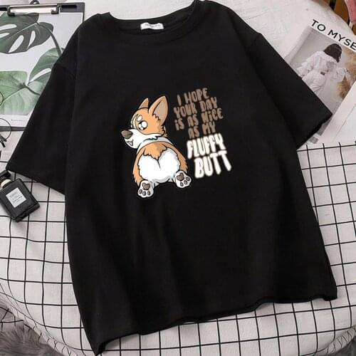 Cute Corgi Printed Women T Shirts Soft Comfortable T Shirts 90s Tops Harajuku Kawaii Graphic Roupas Femininas Camisetas De Mujer