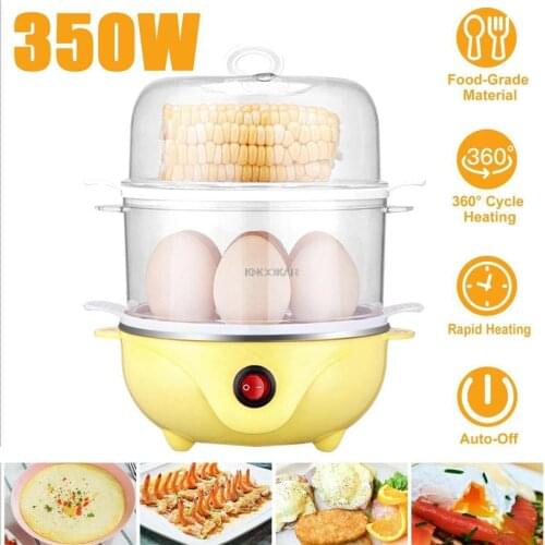 350W 220V Multifunctional Electric Boilers 2-Layer Fast Egg Cooker Steamer Egg Poacher Boiler 14 Egg Capacity Removable Tray