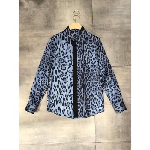Fashion 2021 new ladies long sleeve sexy casual leopard print silk shirt 1123