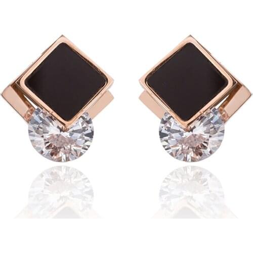 Stainless steel zircon stone crystal black stone minimalism geometric square women mini stud earrings jewelry gift for him