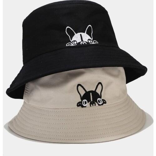 Unisex Embroidered Cute Dog Foldable Bucket Hat Beach Sun Hat Street Headwear Outdoor Cap Men and Woman Hat