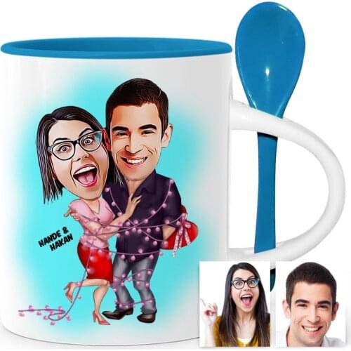 Personalized Valentine Cartoon Blue Spoon Mug Cup-2
