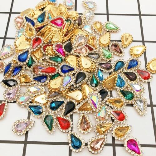 Pink Glass Crystal Gold claw settings Nice colors Tear drop shape Sew on rhinestone beads appliques diy Shoes Bags decoration