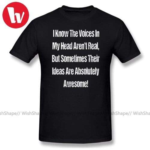 Sarcastic T Shirt Sarcastic Design The Voices In My Head Are Not Real T-Shirt Men Letter Print Graphic Casual Tee Shirt 4XL