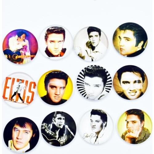 50PCS Mixed 18MM Elvis Presley MUSIC Glass Snap Button Jewelry Charm Fit For DIY Snap Bracelet Necklace Jewelry