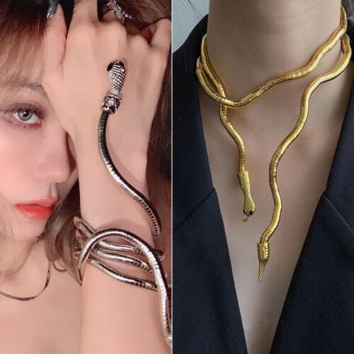 Entangled Snake Necklace Bracelet Double-used Hip Hop Punl Metal Adjustable Snake Collar Necklaces Jewelry for Women Girls