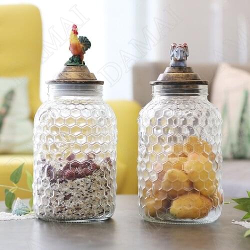 Glass with Cover Storage Jar European Style Grain Dispenser Rooster Sugar Bowl Tea Caddy Home Decoration Organizer Kitchen Tank