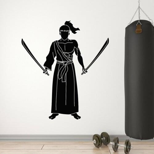 Vinyl Wall Decal Japan Fighter Katana Swords Samurai Warrior Stickers Gym Bedroom Decoration Murals Removable P282