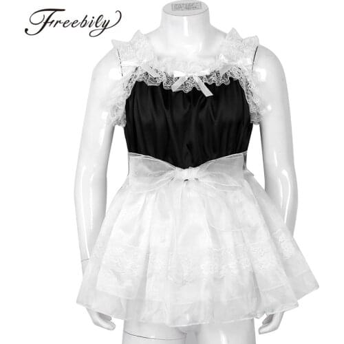 Adult Baby Mens Sissy Babydoll Crossdress Ruffled Lace Tulle Dress with Waist Belt Gay Male Night Club Costume Mini Dress