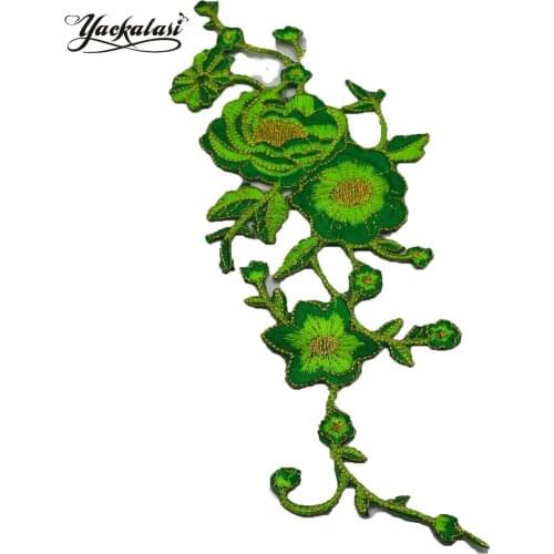YACKALASI 10 Pieces/Lot Flower Appliqued Colored Iron On Embroidered Patches Dip Dye Fluro Cosplay Costume Trims 9*23.5CM