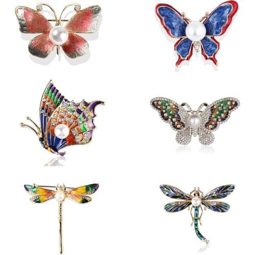 Handmade Colorful Butterfly Dragonfly Brooch Crystal Rhinestone Pin For Women Lady Costume Jewelry