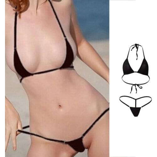 Women Sexy Micro Thong G string Brazilian Mini Top Bra Bottom Bikini Swimwear