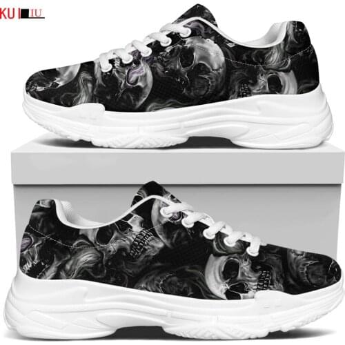 KUILIU Gothnic Punk Skull Print Women Increasing Flats Platform Shoes Casual Lady Breathable Mesh Sneaker Paris Brand Designer