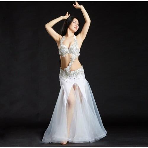 2019 Professional Dance Wear Belly Dance Clothes 3pcs Beaded Bra Belt Skirt Set Women Oriental Dance Costumes