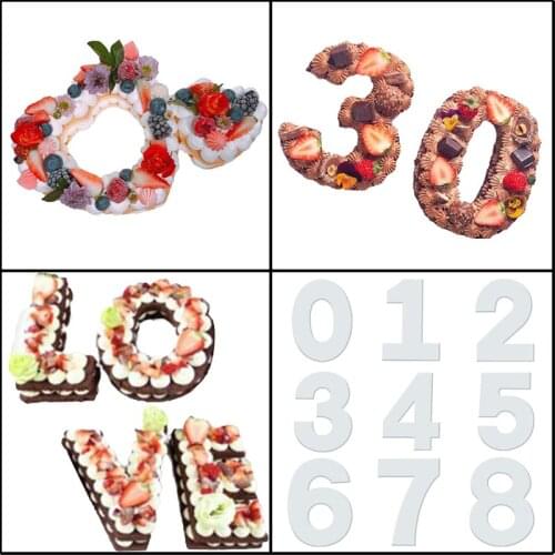 8/10/12 Inch PET Plastic Cake Mold Numerals Stencils Birthday Party Dessert Decorating Tools Metal Knife Pastry Bag Piping Tips