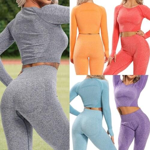 Seamless Yoga Suit 2 piece Sports Shirts Crop Top Seamless Leggings Sport Set Gym Clothes Fitness Tracksuit Workout Set Femme
