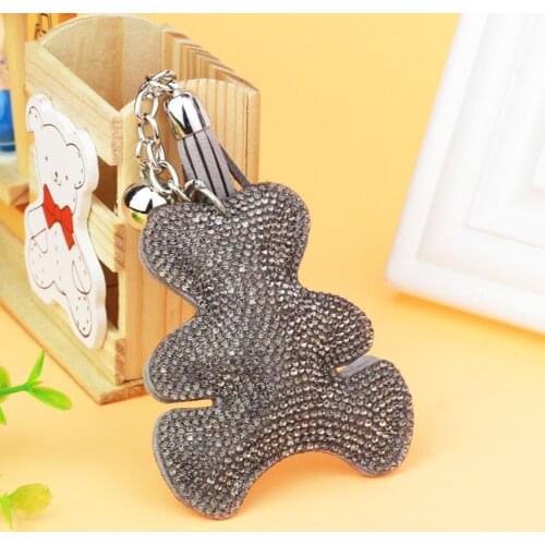 Cute Bear Keychain Full Rhinestone Crystal Keyring Car Key Chain Women Key Holder Ring Bague Mix Colors Jewelry Gifts TZ77