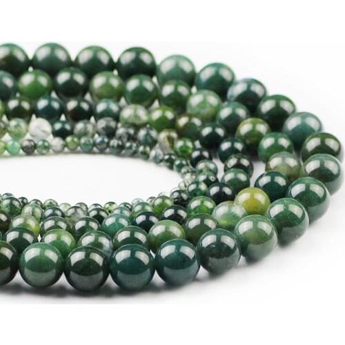 Green Round Natural Aquatic Plant Stone Moss Carnelian 4/6/8/10/12MM Loose Spacer Beads For Jewelry Making DIY Charm Accessories