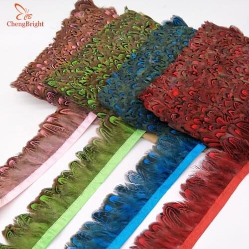 ChengBright New 1Yards Natural Pheasant Feather Trim Fringe 4-6cm/2-3inch width Decorative Craft Feather Trim Feather Ribbon DIY