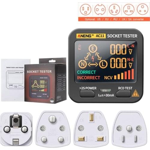 Digital Socket Tester Voltage Test US/UK/EU/AU Plug Ground Zero Line Phase Check Rcd NCV test Socket Leakage Detector