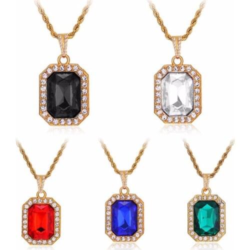 Punk Style Square Rhinestone Crystal Pendant Necklace Gold Twisted Chain Hip Hop Long Chain For Men Women Vintage Gothic Jewelry