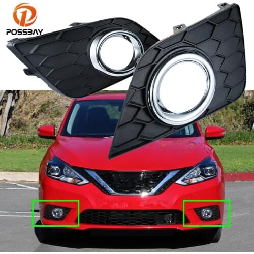 POSSPAY 1Pair Car Fog Lights Covers Black ABS Plastic Bezel for Nissan Sentra 2016 2017 2018 Auto Foglights Headlights Frame Set