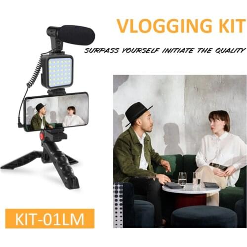 Smartphone & DSLR Camera Vlogging Studio Kit Vlog Tripod Hot Shoe Phone Holder Tripod with Remote Control Microphone LED Light