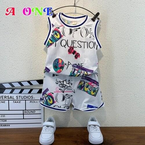 Summer Boys Clothes Baby Outfit Kids Vest + Shorts 2 Pcs Boys Set Fashion Mesh Breathable Active Kids Sets 2-10 Yrs