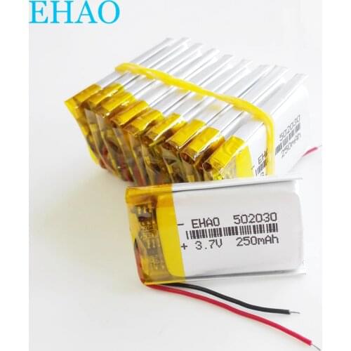 Wholesale 10 pcs 3.7V 250mAh 502030 Lithium Polymer LiPo Rechargeable Battery Cells For Mp3 GPS electronic part smart watch