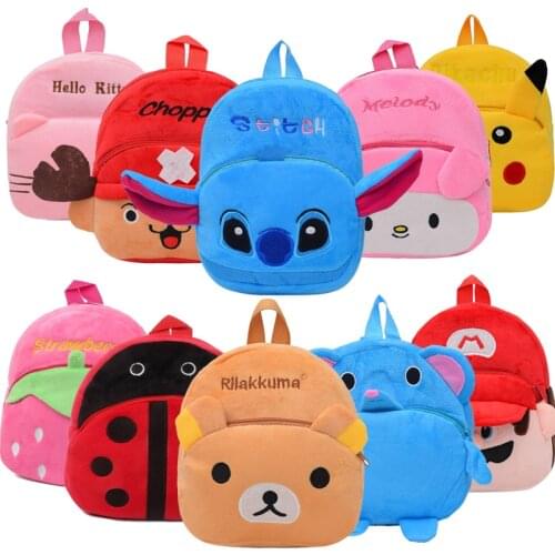Cute Rabbit Pink Cat Elephant Bug Stiched Bear Hero Deer Marioed Pikachued Plush Backpack Cartoon Kids Schoolbag Animal Bags Toy