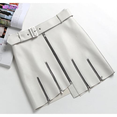 Zevity Mini Saias Motor Women Genuine Leather Zipper Falda Blanca Female A-line High Waist Wrap Sexy Skirt Ropa Gotica Mujer