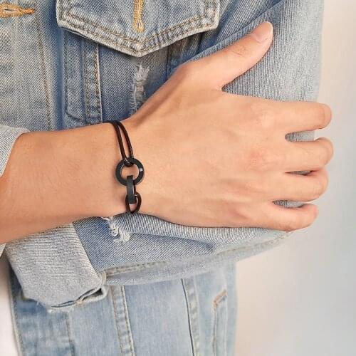 Vnox Minimalist Circle Round Charm Bracelet for Women Men Simple Chic Unisex Jewelry Adjustable Length