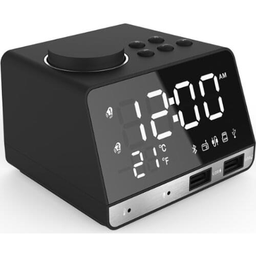 Multifunction Bluetooth Alarm Clock Speaker With Dual USB Interface Charging Audio LED Mirror Clock Music Display Desktop Clock