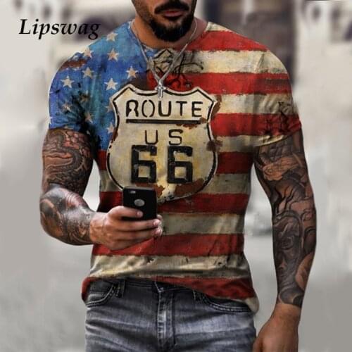 Mens striped and star 3D printed T-shirt, short sleeve T-shirt, round neck casual summer wear, loose and fashionable, 2021