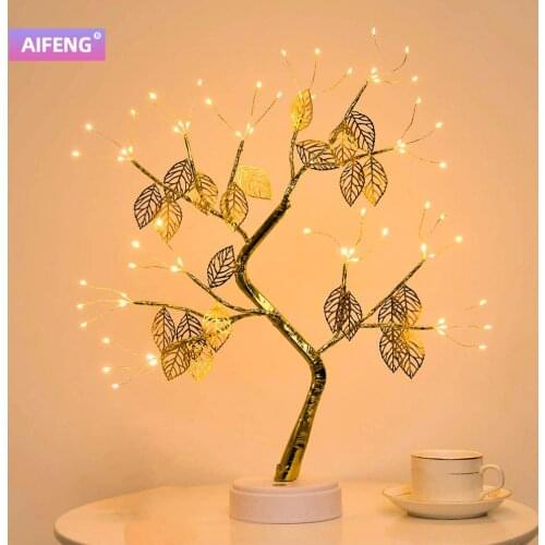 AIFENG 3D Table Lamp Copper Wire Christmas Fire Tree Night Light For Home Bedroom Holiday Indoor Kids Bar Decor Fairy Light
