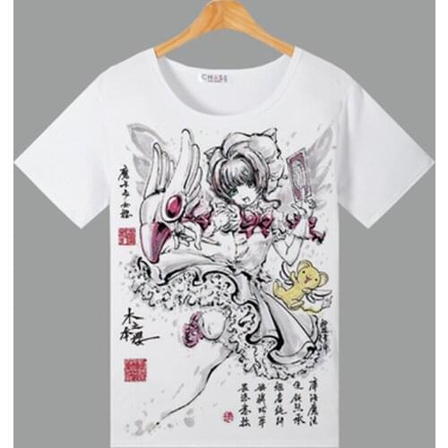 2018 New Card Captor t-shirt Anime KINOMOTO SAKURA T-shirt ink painting Short Sleeve Unisex Tees Tops