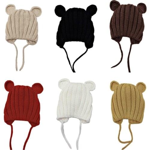 Autumn Winter Warm Baby Cute Beanie Cap Ear Protection Solid Color Hat for Newborn Infants G99C