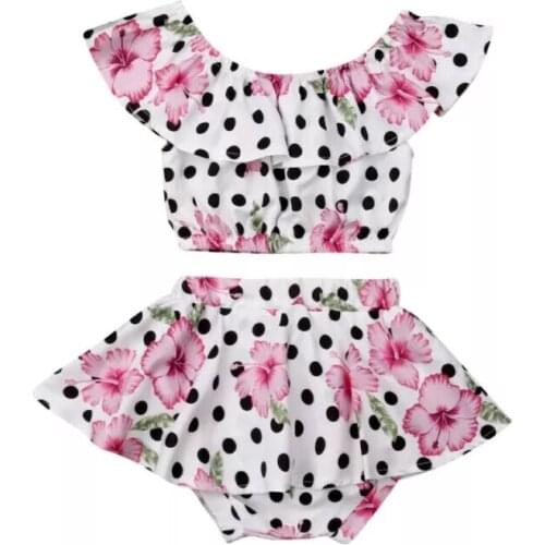 0-3Y Cute Newborn Baby Girl Off shoulder Crop Tops Polka Dot Tutu Skirted Shorts Bloomers 2PCS Outfits Summer Clothes