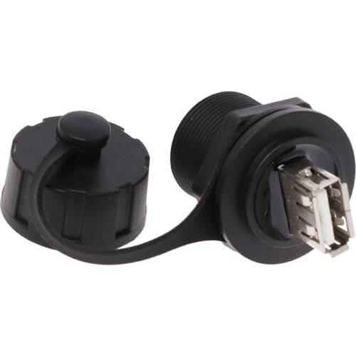 USB 2.0 Female Panel Pass Connector Mount Socket Plug Waterproof IP67 With Cap E56B