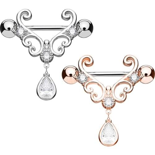 New 316L Stainless Steel Nipple Body Piercing Jewelry Teardrop Zircon Dangle Nipple Ring Barbell