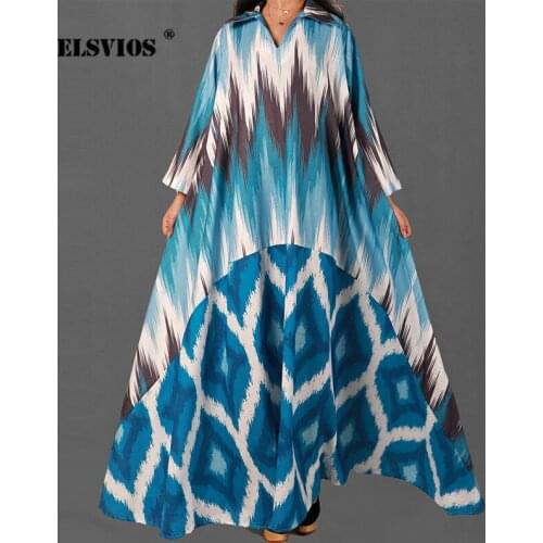 Turn-down Collar Maxi Dress Elegant Long Sleeve Loose Women Dress New Fall Summer Fashion Printed Ladies Party Dresses Plus Size