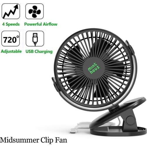 Portable USB Table Fan Clip-on Type Rechargeable Cooling Mini Desk Fan 720° Rotation 4 Speeds Adjustable Clip-on Fan For Office