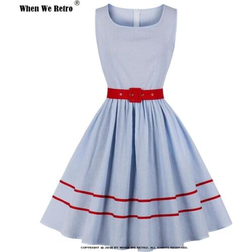 Cotton Casual Dress for Women 2021 VD2059 Sleeveless Robe Femme Light Blue Striped Sexy Vintage Summer Dresses Vestidos