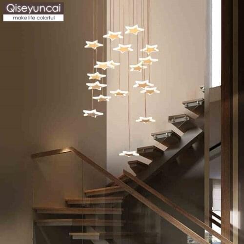 Qiseyuncai Postmodern minimalist star staircase chandelier creative duplex staircase lamp hall aerial rotation art chandelier
